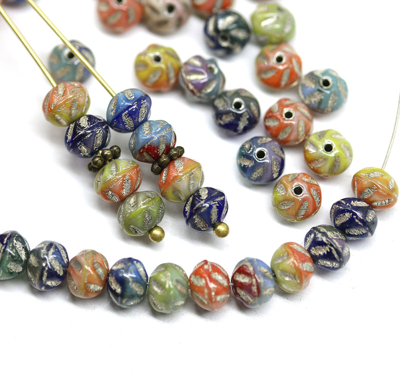 5x6mm Earthy colored beads mix, Czech glass spacers donuts, 40pc