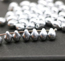 5x7mm Silver teardrop beads Czech glass drops, 50pc