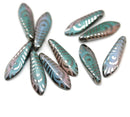 5x16mm Peacock ornament dagger blue pink czech glass beads - 10pc