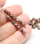4mm Dark topaz czech glass fire polished beads silver wash - 50Pc