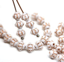 6mm White fancy Czech glass bicone beads, copper wash, 50pc