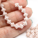 6mm White fancy Czech glass bicone beads, copper wash, 50pc