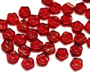 6mm Red daisy flower czech glass beads, 40pc