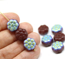 12mm Dark brown AB finish puffy pansy flower czech glass, 8pc