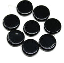 17mm Jet black czech glass coin beads round tablet shape - 8Pc