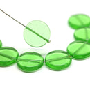 17mm Green czech glass coin beads round tablet shape - 8Pc