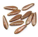 5x16mm Orange silver hexagon ornament dagger czech glass beads - 10pc