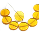 17mm Amber yellow czech glass coin beads round tablet shape - 8Pc
