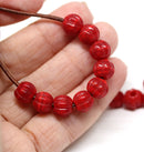 2.5mm hole Red mixed 8mm melon shape beads - 15pc