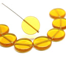 17mm Amber yellow czech glass coin beads round tablet shape - 8Pc