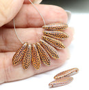 5x16mm Orange silver hexagon ornament dagger czech glass beads - 10pc