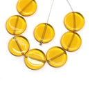 17mm Amber yellow czech glass coin beads round tablet shape - 8Pc