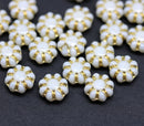 9mm Off white Czech glass daisy flower beads, gold wash, 20pc