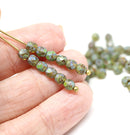 4mm Picasso green Czech glass fire polished round faceted spacers - 50Pc