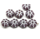 12mm Dark violet silver wash puffy pansy flower czech glass, 8pc