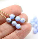 6mm Opaque light blue round druk czech glass beads, gold wash, 30Pc
