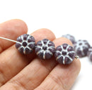 12mm Dark violet silver wash puffy pansy flower czech glass, 8pc