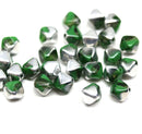 6mm Dark green bicone Czech glass beads, silver coating, 30Pc