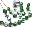 6mm Dark green bicone Czech glass beads, silver coating, 30Pc