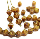 6mm Brown picasso bicone Czech glass beads, 30Pc