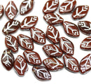 12x7mm Dark brown leaf beads Czech glass pressed, silver wash, 30Pc