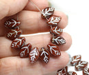 12x7mm Dark brown leaf beads Czech glass pressed, silver wash, 30Pc