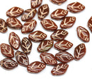 12x7mm Dark brown leaf beads Czech glass pressed, copper wash, 30Pc