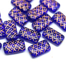 13x7mm Dark blue ornament rectangle pillows copper inlays, 15pc