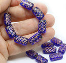 13x7mm Dark blue ornament rectangle pillows copper inlays, 15pc