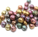 5mm Metallic rose bud Czech glass beads mix, 50pc
