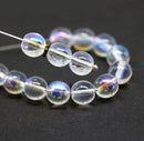 8mm Crystal clear round czech glass druk pressed beads AB finish, 20Pc