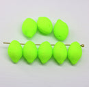 14x10mm Light green neon czech glass beads lemon shape, 8Pc