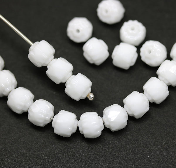 6mm Opaque white cathedral Czech glass round beads - 20Pc