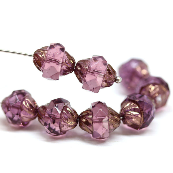 11x10mm Purple turbine beads copper ends - 8pc