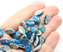 12x7mm Blue leaf mixed color copper wash Czech glass beads, 30pc