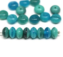 5x8mm Teal blue puffy rondelle Czech glass beads - 20Pc
