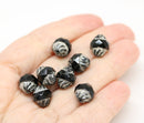 11x10mm Black turbine czech glass beads silver ends - 8pc
