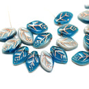 12x7mm Blue leaf mixed color copper wash Czech glass beads, 30pc