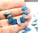 12x7mm Blue leaf mixed color copper wash Czech glass beads, 30pc