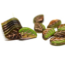 14x9mm Green brown Czech glass leaves, copper wash, 15pc