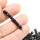 2x3mm Jet black finish rondelle tiny czech glass spacers, 50Pc