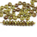 2x3mm Green picasso finish rondelle tiny czech glass spacers, 50Pc