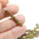 2x3mm Green picasso finish rondelle tiny czech glass spacers, 50Pc