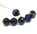 11mm Large black bicone glass beads blue luster - 6pc