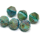 11mm Large bicone beads Picasso finish sea blue - 6pc