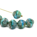 11mm Large bicone beads Picasso finish sea blue - 6pc