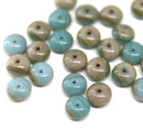 4x7mm Beige blue puffy rondelle Czech glass beads - 25Pc