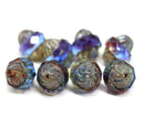 11x10mm Blue purple turbine beads Picasso finish - 8pc