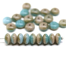4x7mm Beige blue puffy rondelle Czech glass beads - 25Pc