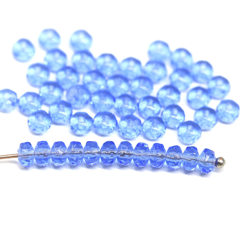 2x3mm Sapphire blue rondelle tiny czech glass spacers, 50Pc